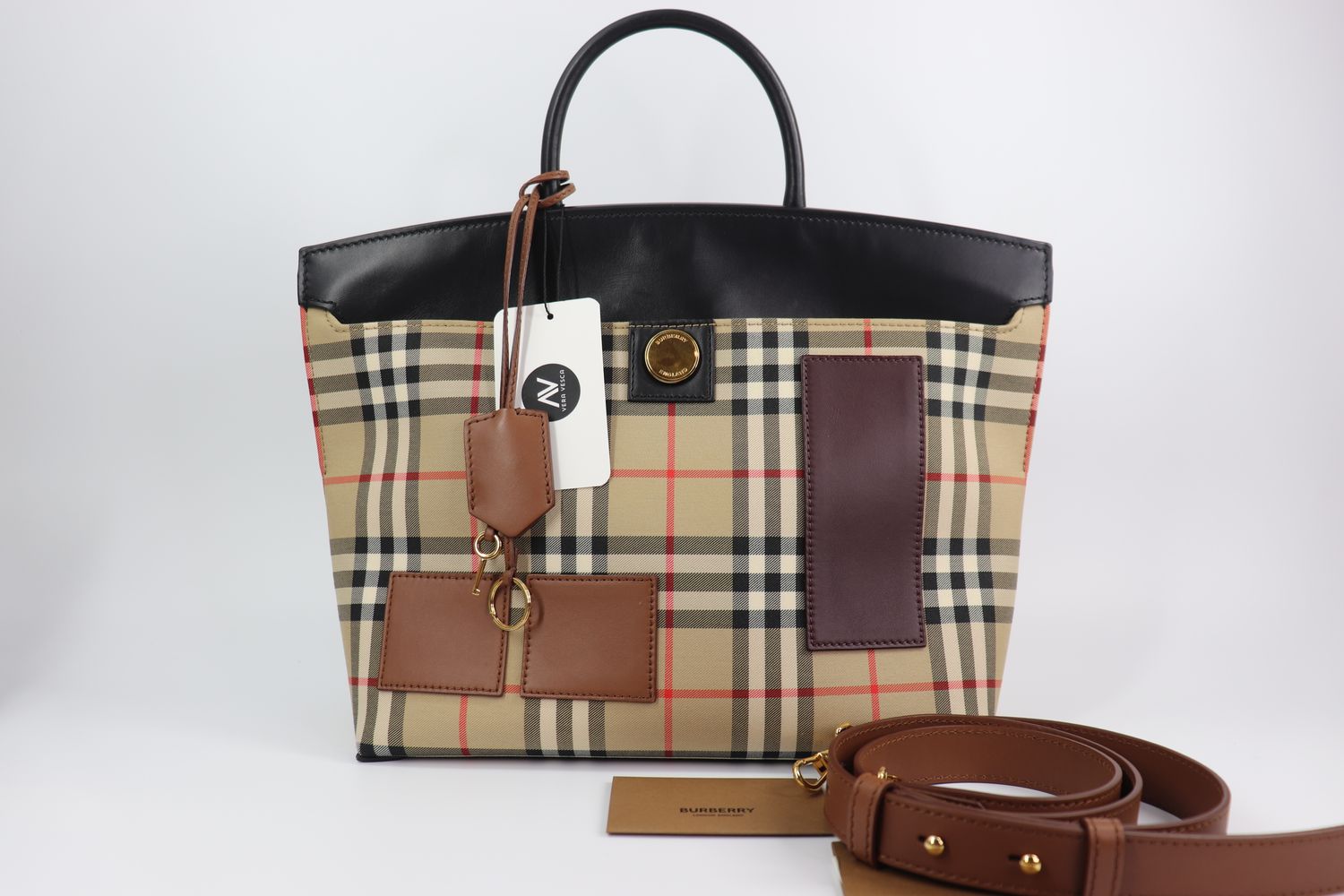 Burberry SM Society Check Fabric Leather Trim