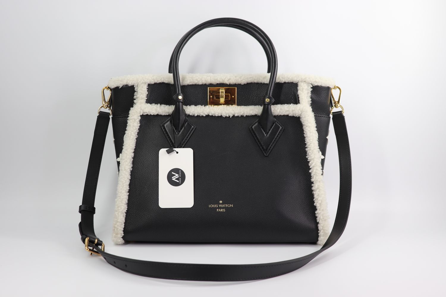 Louis Vuitton  Grained Calfskin Shearling On My Side MM Black