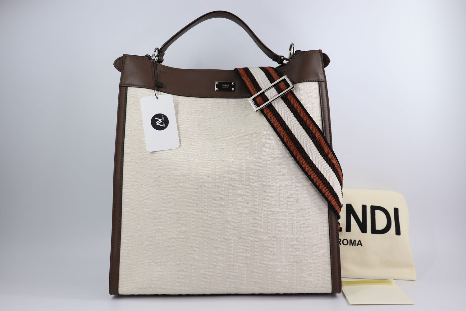 Fendi Zucca Peekaboo X-Lite White Canvas Fabric Satchel
