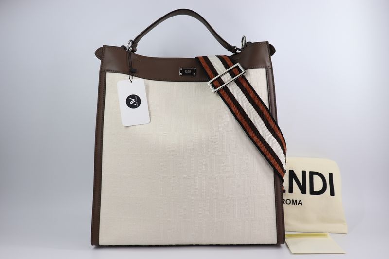 Fendi Zucca Peekaboo X-Lite White Canvas Fabric Satchel