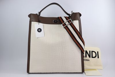 Fendi Zucca Peekaboo X-Lite White Canvas Fabric Satchel