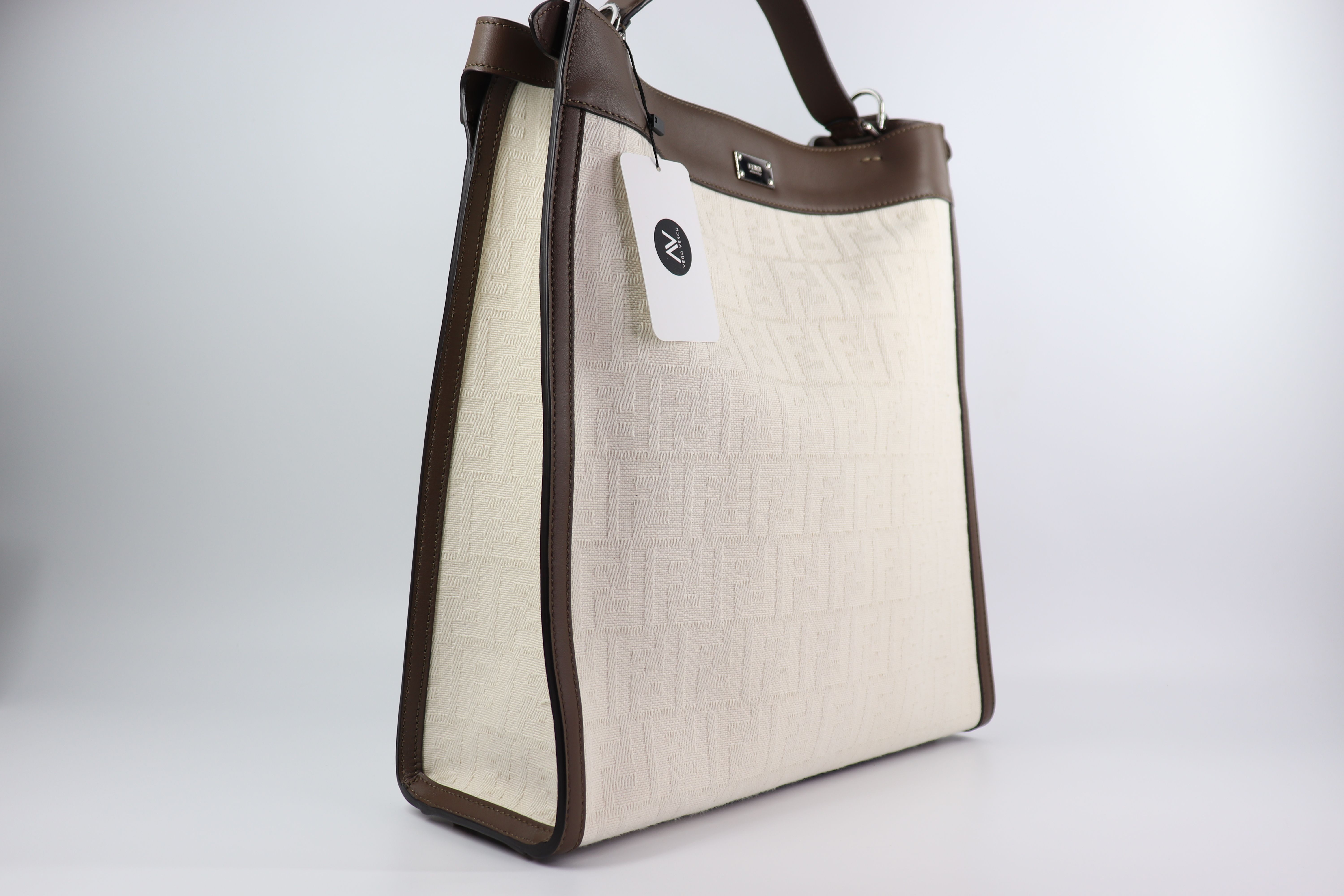 Fendi Zucca Peekaboo X-Lite White Canvas Fabric Satchel
