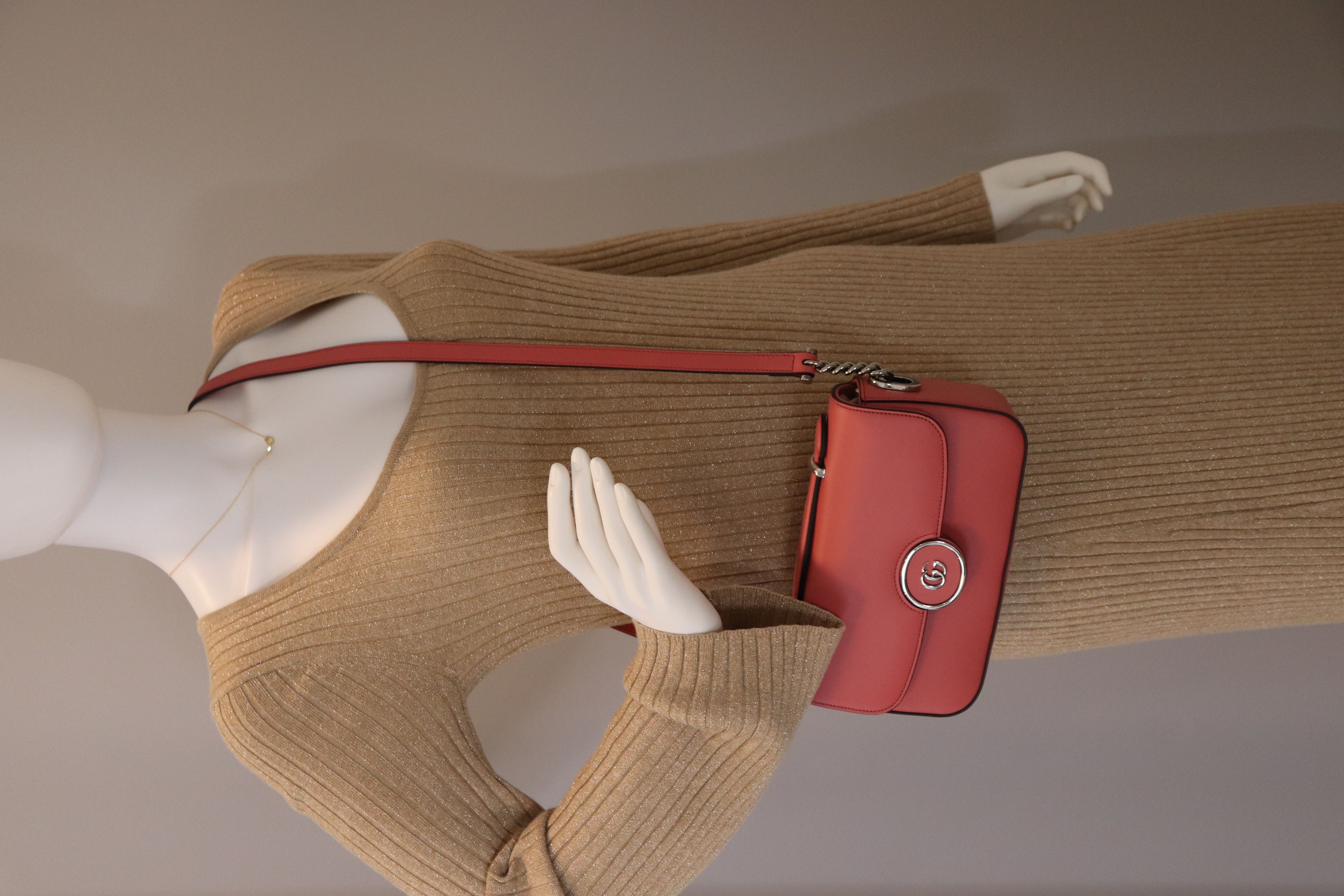 Gucci  Senna Calfskin Petite GG Top Handle Shoulder Bag Pink