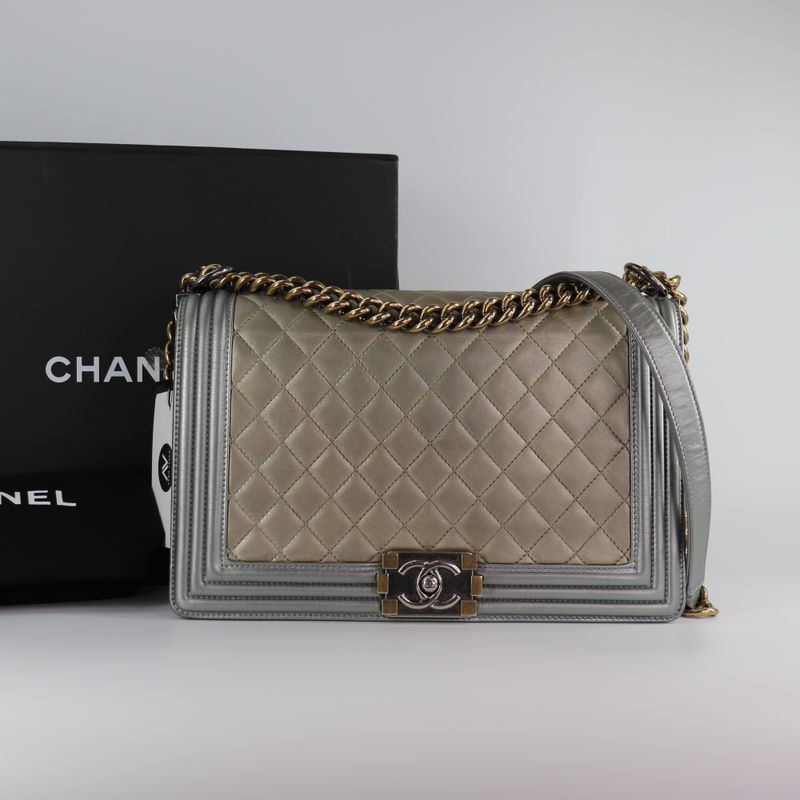 Chanel Gold Silver Leather Medium Boy Bag Chanel Gold Silver Leather Medium Boy Bag