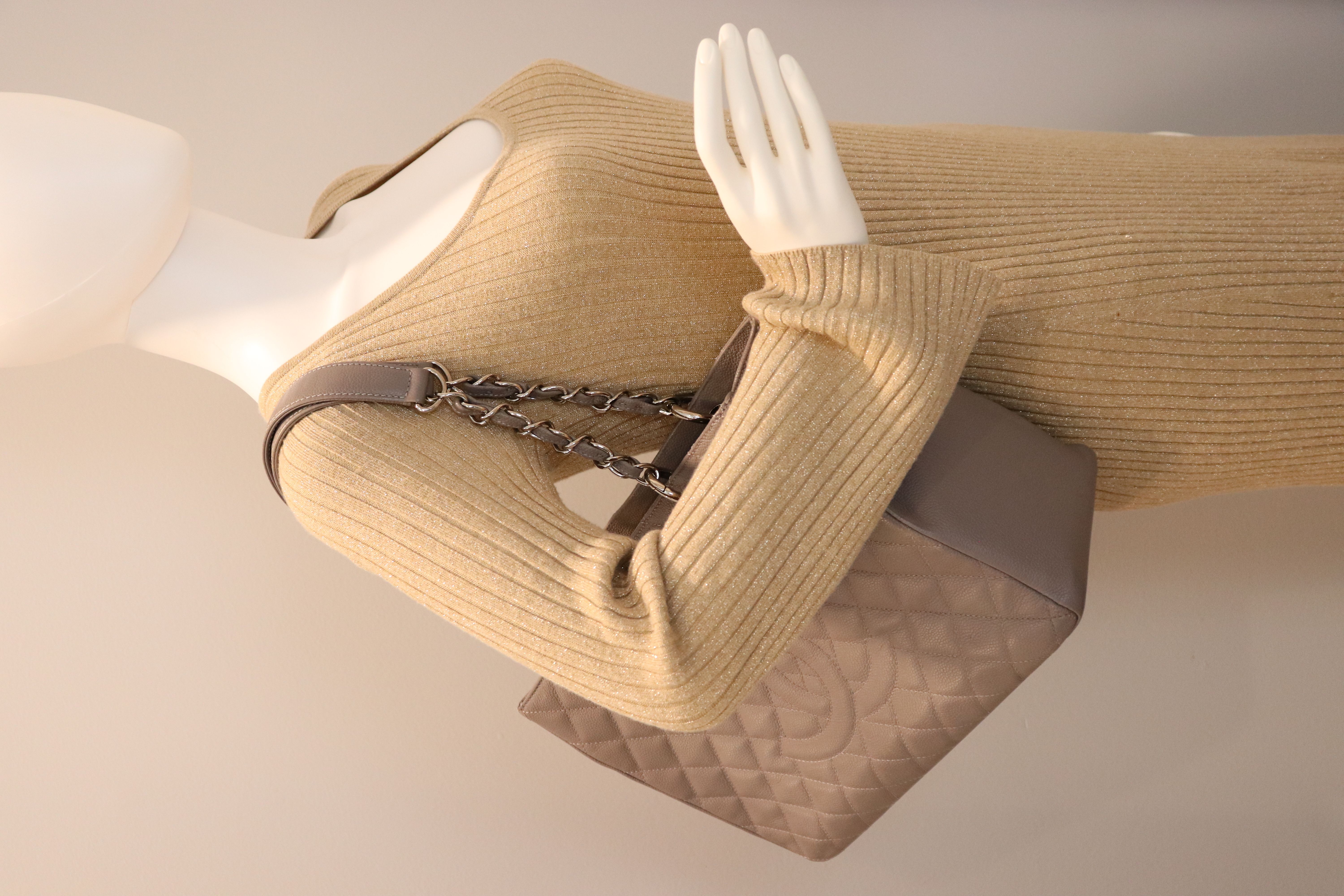 Chanel Caviar Quilted Grand Shopping Tote GST Light Grey