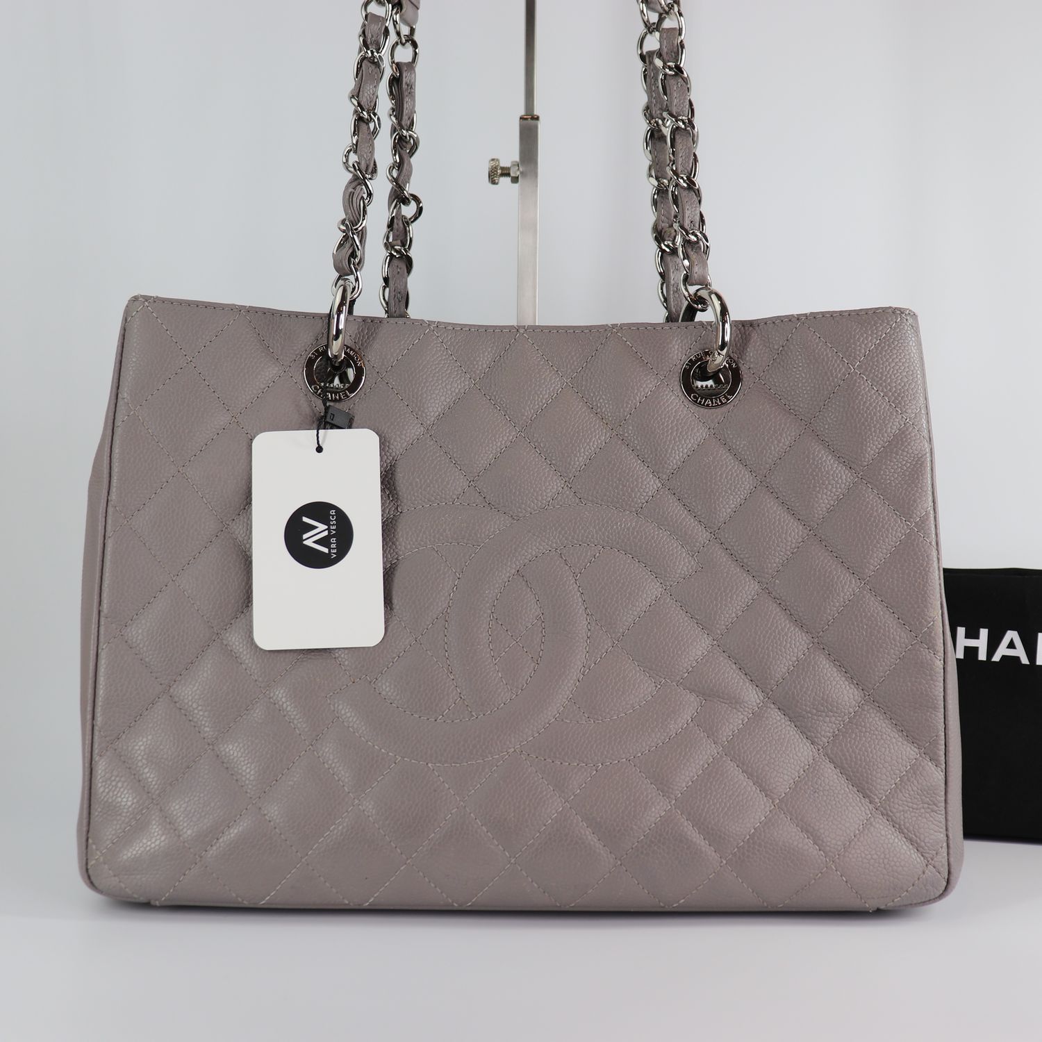 Caviar Quilted Grand Shopping Tote GST Light Grey Caviar Quilted Grand Shopping Tote GST Light Grey