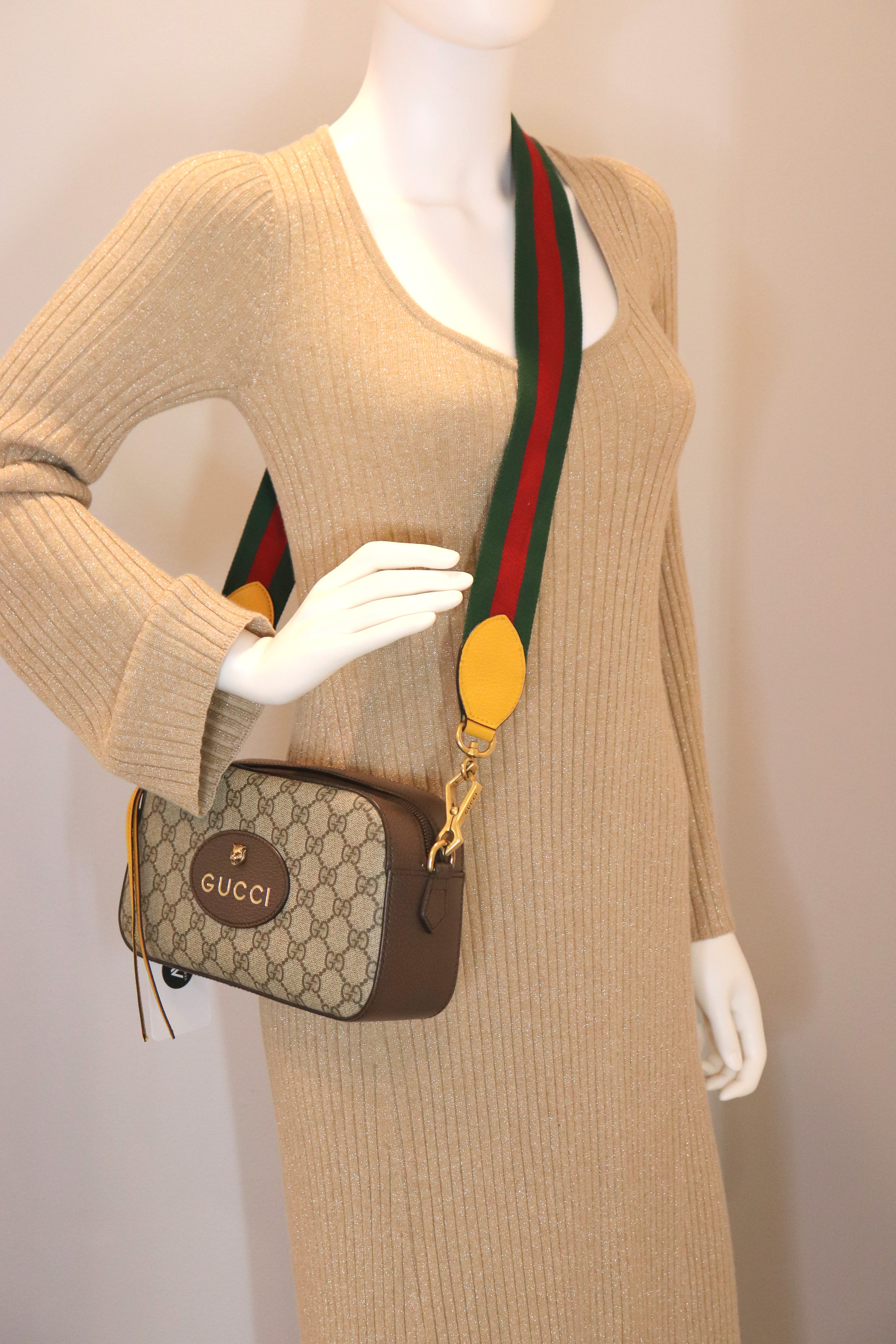 Gucci GG Supreme Monogram Web Neo Vintage Shoulder Bag Beige New Acero Crop