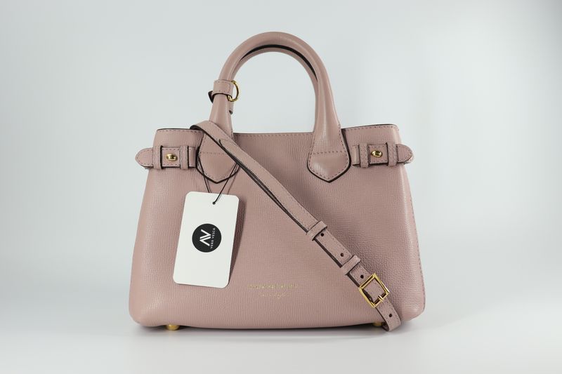 Burberry Banner Tote Leather and House Check Canvas Small Pale Orchid