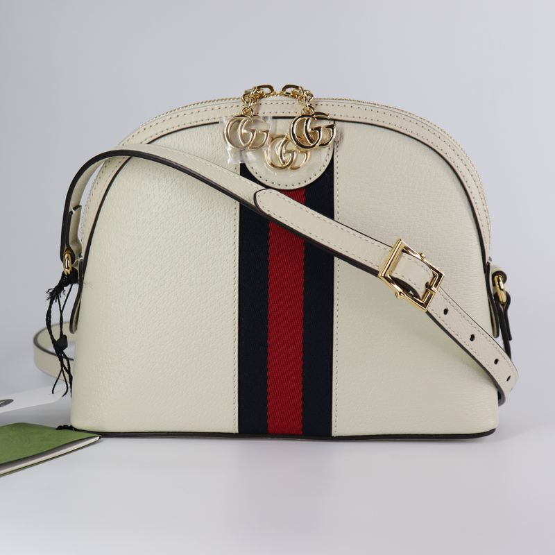 *NEW* Gucci Ophidia Dome Sherry Leather Web Stripe Cream White