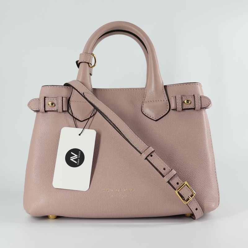 Burberry Banner Tote Leather and House Check Canvas Small Pale Orchid