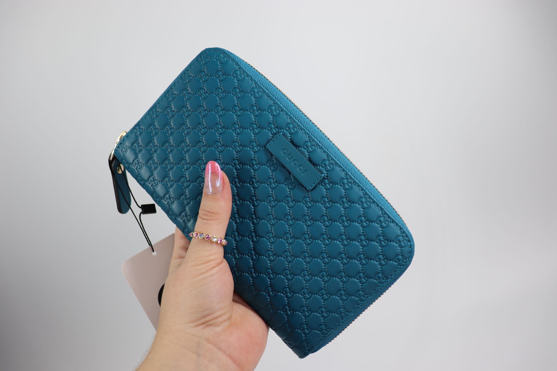 *NEW*Gucci Cobalt Leather Micro GG Guccissima Zip Around Wallet