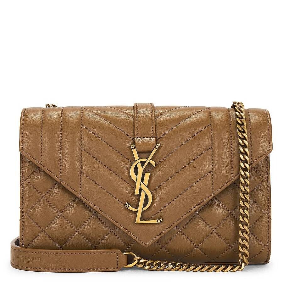 *NEW* Saint Laurent YSL Quilted Nappa Leather Small Envelope Bag Dark Cork