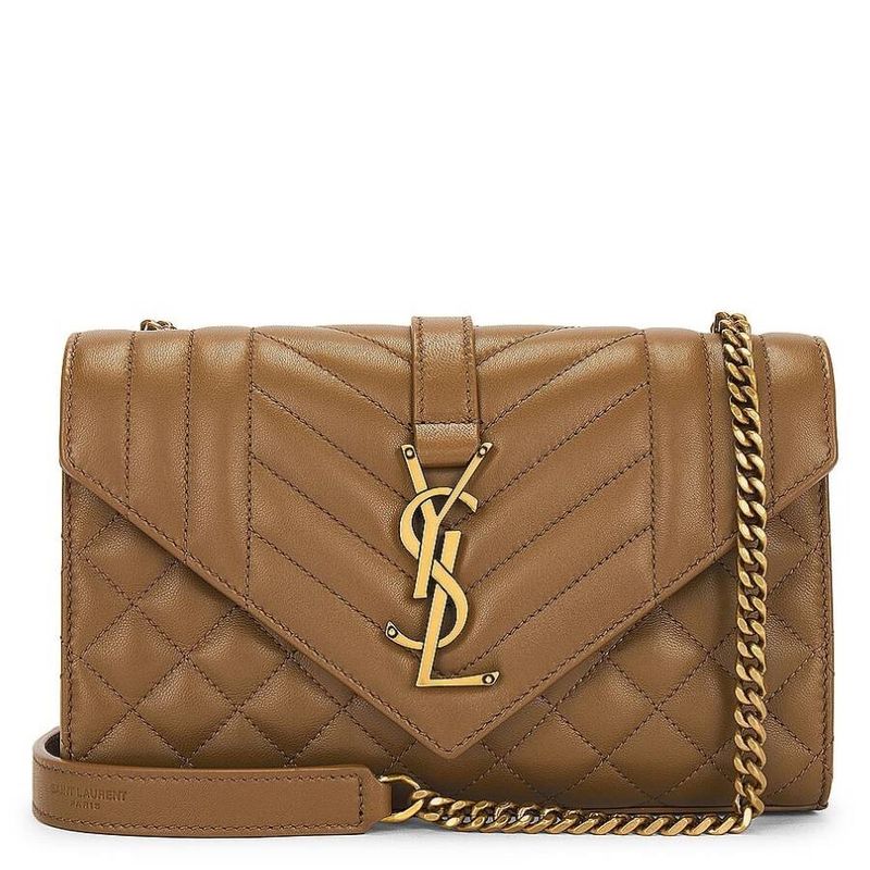 *NEW* Saint Laurent YSL Quilted Nappa Leather Small Envelope Bag  Dark Cork