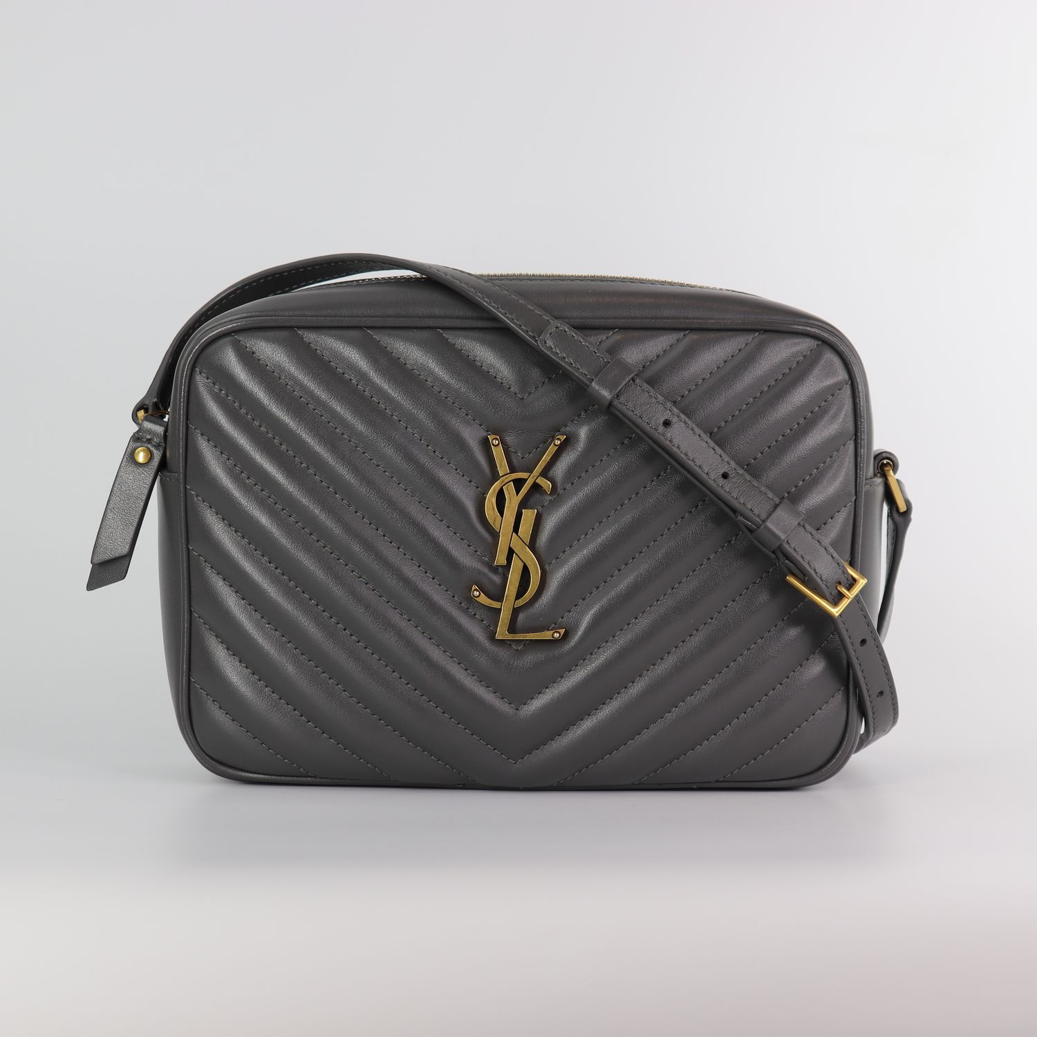Saint Laurent Calfskin Matelasse YSL Monogram Lou Camera Bag Storm