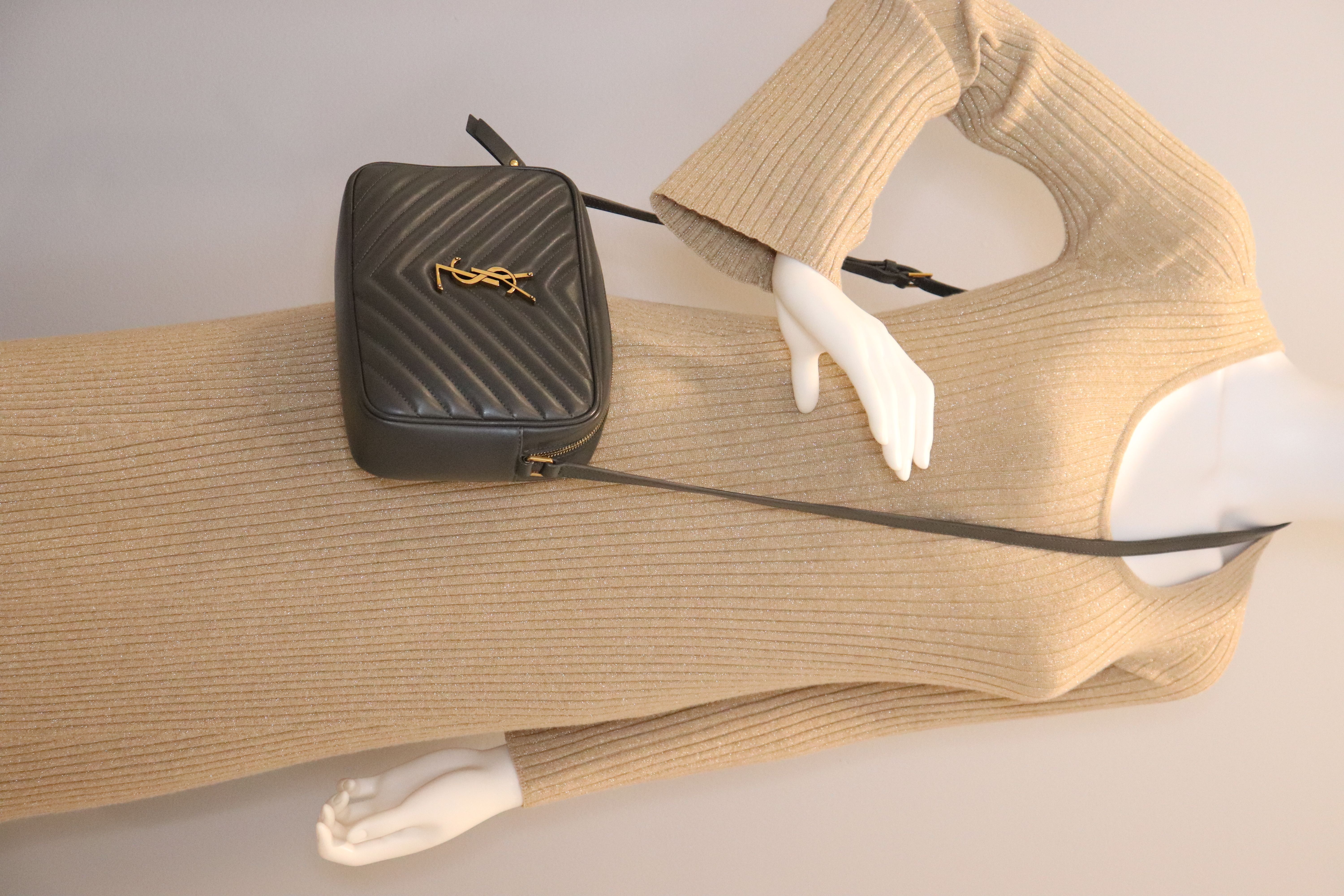 Saint Laurent Calfskin Matelasse YSL Monogram Lou Camera Bag Storm