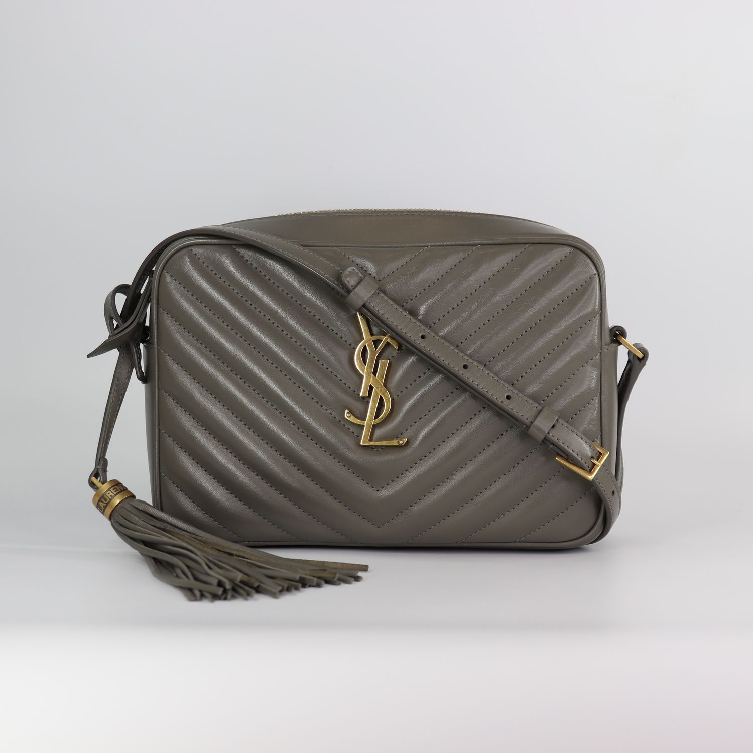 Saint Laurent Calfskin Matelasse YSL Monogram Lou Camera Bag Grey Kaki Saint Laurent Calfskin Matelasse YSL Monogram Lou Camera Bag Grey Kaki