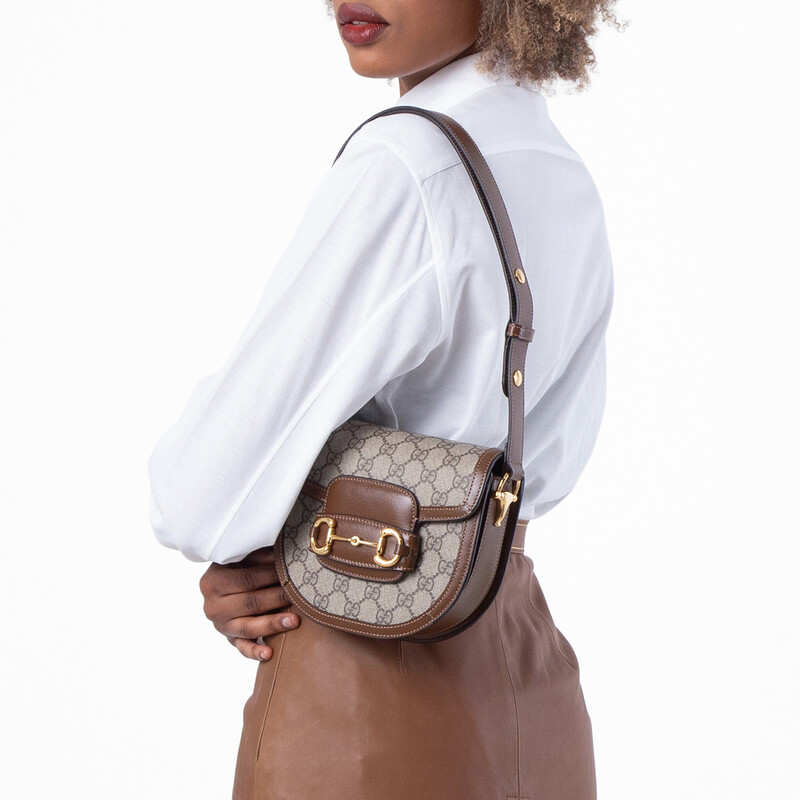 *NEW* Gucci GG Supreme Monogram Calfskin Horsebit 1955 Shoulder Bag Beige