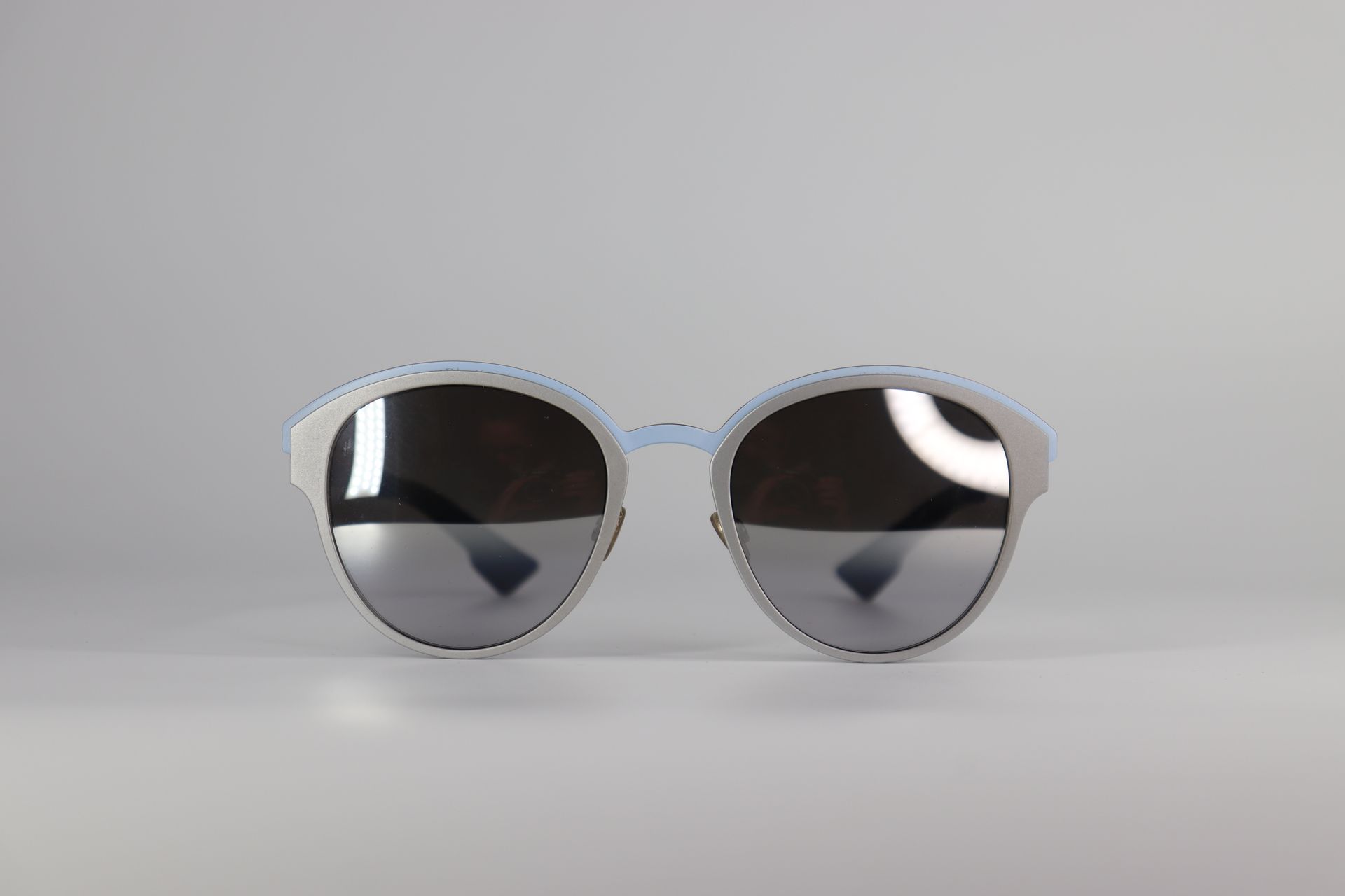 *NEW* Christian Dior Sun Light Gray, Blue, Silver Mirror Round Ladies Sunglasses 52mm