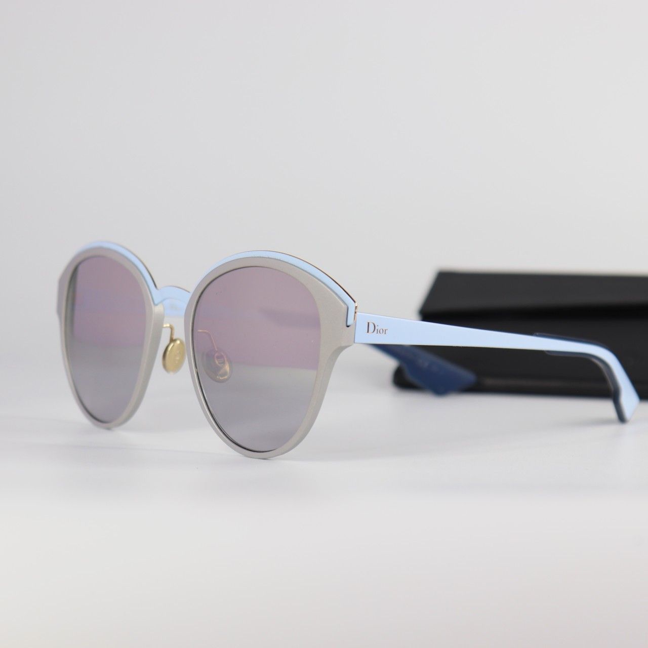 *NEW* Christian Dior Sun Light Gray, Blue, Silver Mirror Round Ladies Sunglasses 52mm