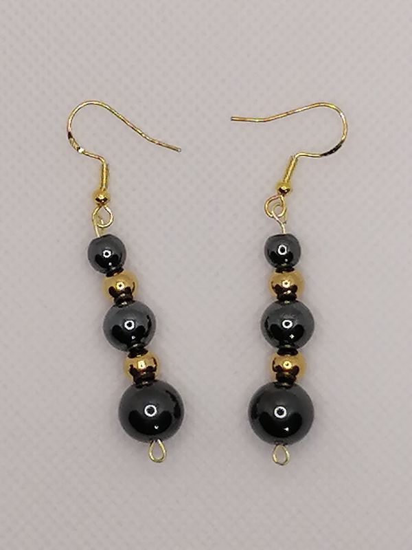 Eccentric Black Jet &amp; Gold Earrings