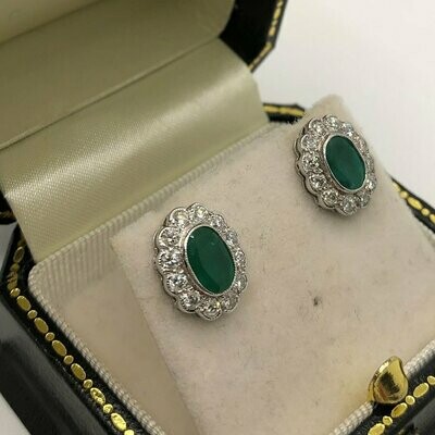 18ct white gold oval 1.66ct emerald and 0.80ct diamond stud earrings