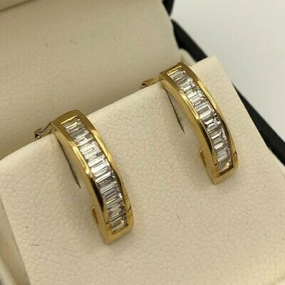 18ct yellow gold baguette diamond (G colour) hoop Clip On earrings