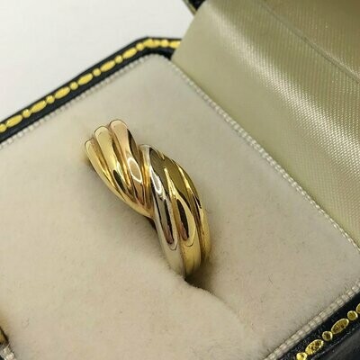 Pre loved 18ct yellow, rose and white gold twist ring