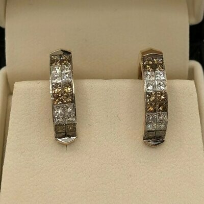 18ct rose gold hoop earrings with princess cut cinnamon and white diamonds