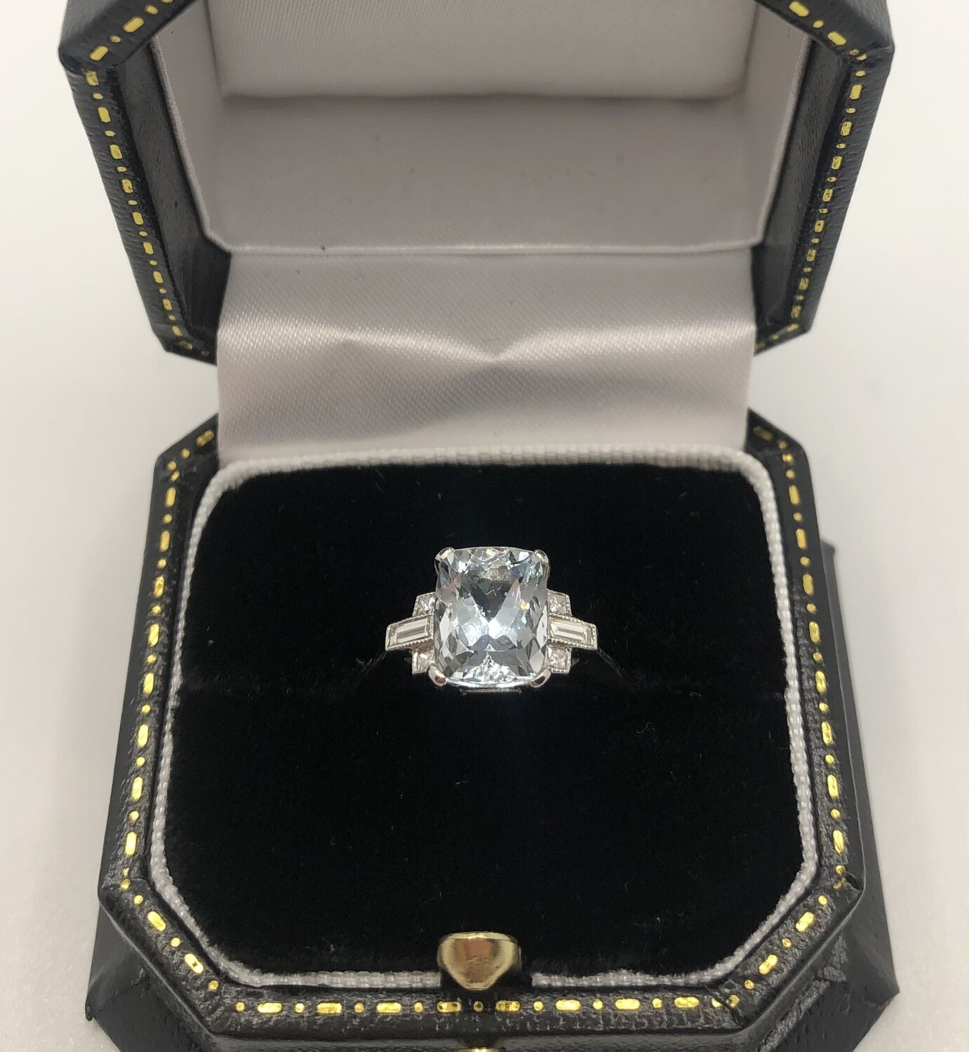 Platinum 2.20ct Aquamarine And Diamond Ring Art Deco Style