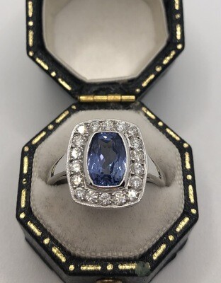 18ct White Gold 1.80ct Sapphire And 0.75ct Diamond Deco Style Ring