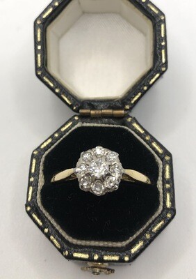 C.1910 18ct Gold And Platinum Diamond Daisy Ring