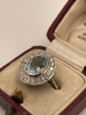 Platinum 1.50ct Aquamarine And 0.55ct Diamond Deco Style Ring