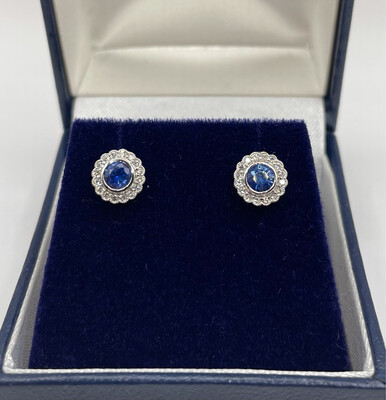 Pretty Sapphire And Diamond Stud Earrings In 18ct White Gold.