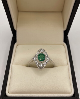 Deco Style Platinum .60ct Emerald And Diamond Ring