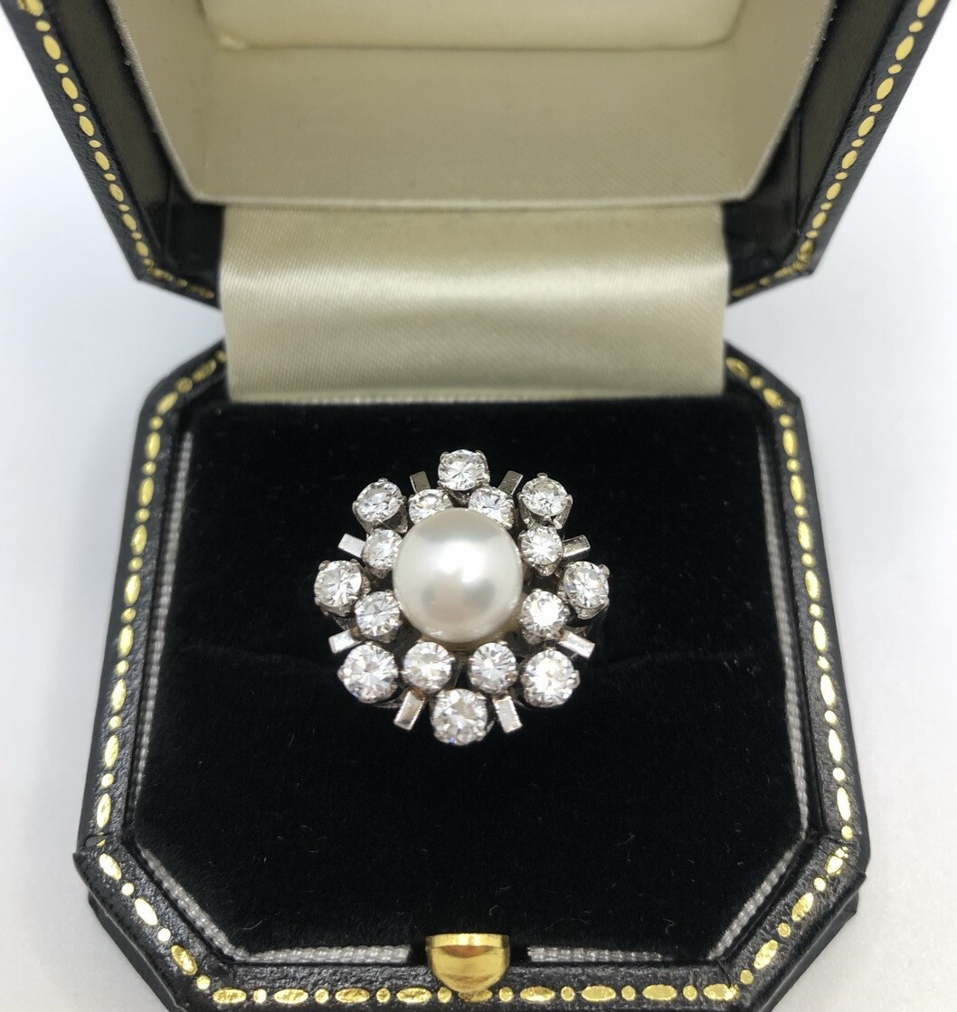 Akoya Pearl And Diamond Ring In 18ct White Gold