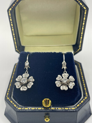 Very Pretty Diamond Flower Drop Earrings In 18ct White Gold
