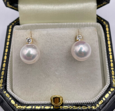 Akoya Pearl (8mm) And Diamond Stud Earrings In 18ct Yellow Gold