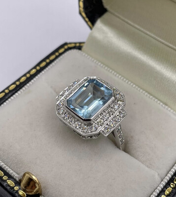 3ct Aquamarine And Diamond Ring In Platinum.