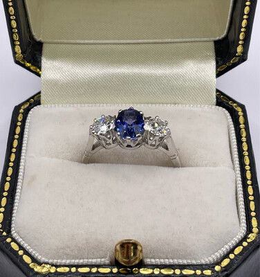 Platinum 1ct Sapphire And Diamond Three Stone Ring.