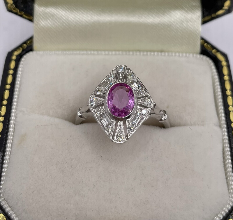 Platinum deco Style 1ct Pink Sapphire And Diamond Ring