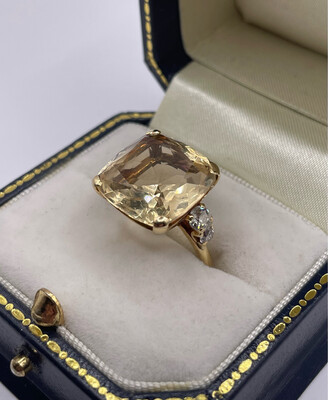 Vintage Citrine And Diamond 18ct Ring