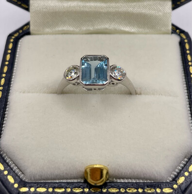 Platinum 1.10 Aquamarine And Diamond Ring.
