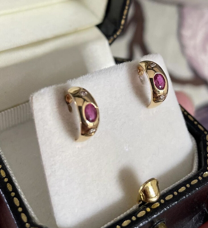 18ct Cartier Style Ruby And Diamond Small Hoop Earrings