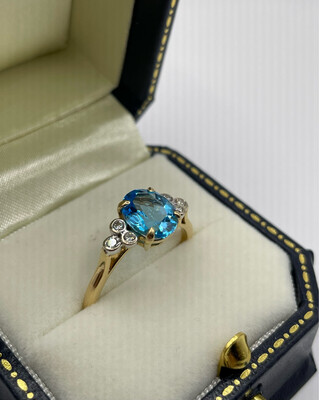 2ct Oval Blue Topaz And Diamond 9ct Gold Ring