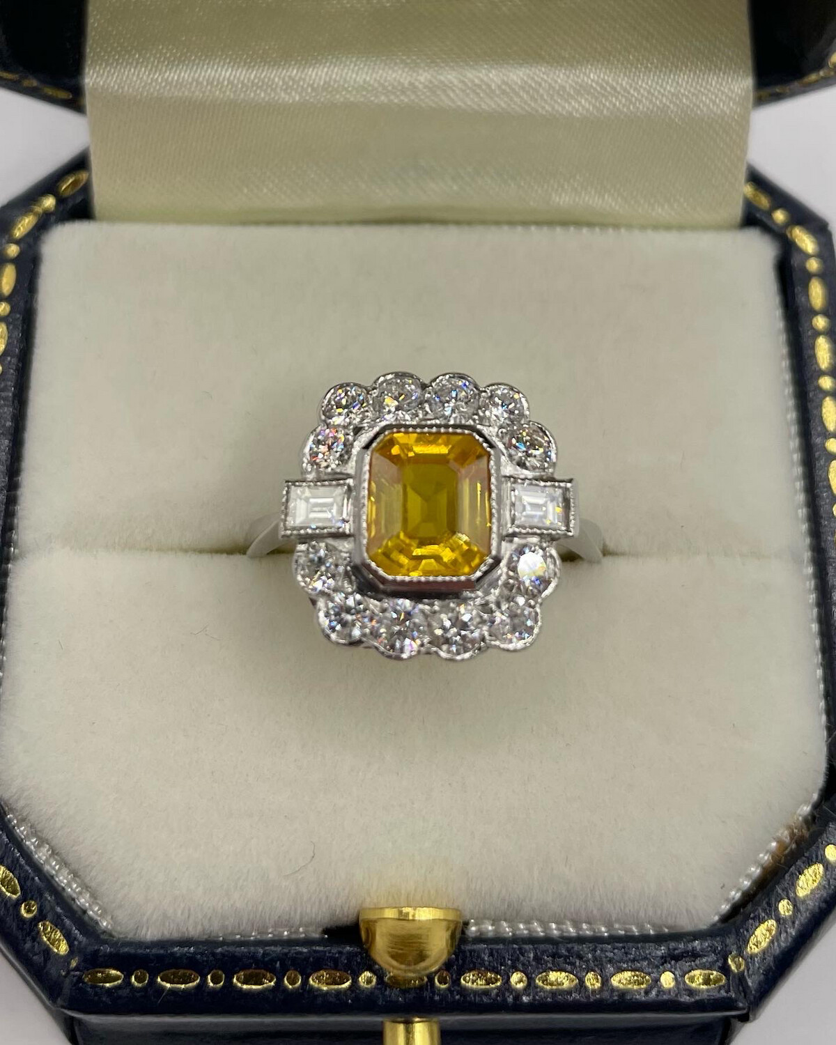 1.60ct Yellow Sapphire And .80ct Diamond Deco Ring In Platinum