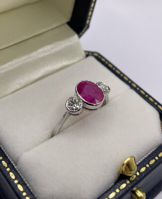 2ct Ruby And Diamond Three Stone Platinum Ring