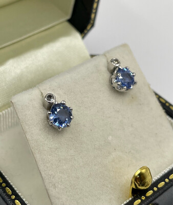 Cornflower Blue Sapphire And Diamond Platinum And 18ct white Gold Stud Earrings