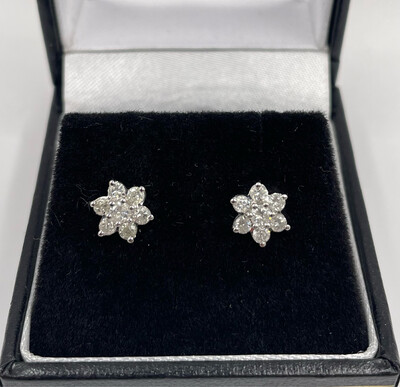 Diamond Cluster Stud Earrings In 9ct White Gold