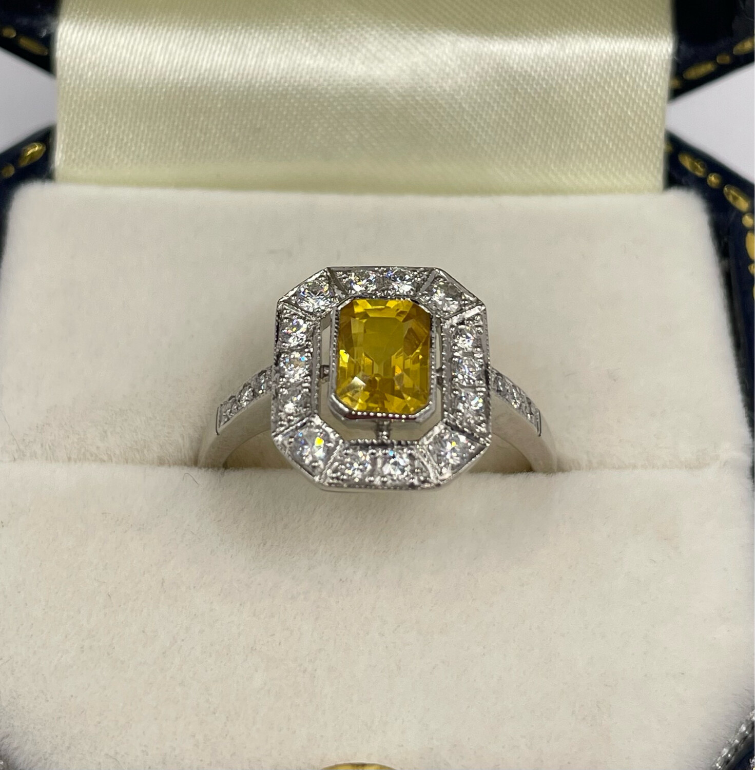 Platinum 1.50ct Bezel Set Yellow Sapphire And Diamond Ring