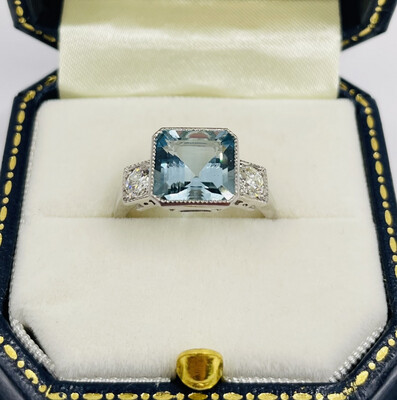 2.50ct Aquamarine And Diamond Platinum Ring